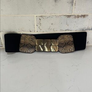 Black and Gold Wide Belt with Snakeskin Detail